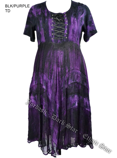 Dark Star Plus Size Black and Purple Gothic Corset Long Gown w Sleeves