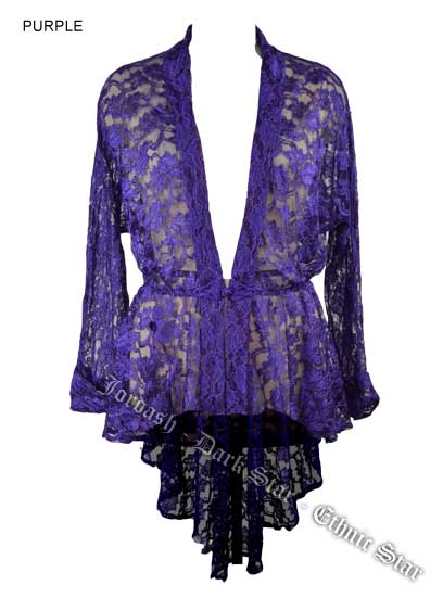 Dark Star Purple Lace Gothic Duster Jacket w Frog Fastening - Click Image to Close