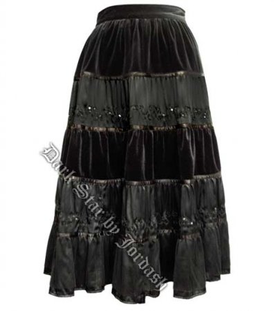 Dark Star Gothic Victorian Black Velour Satin Long Skirt