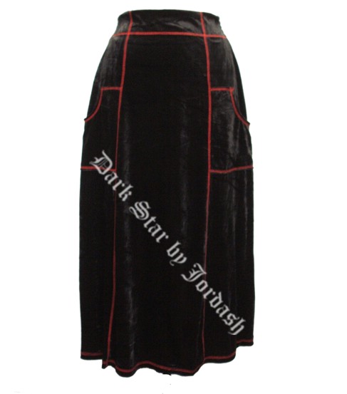 Dark Star Black and Red Stretch Velvet Skirt