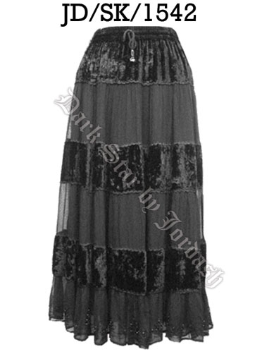 Dark Star Black Velvet and Fine Mesh Gothic Skirt