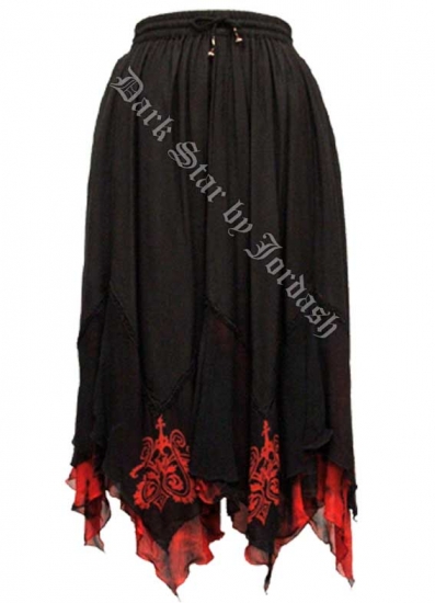 Dark Star Black Gothic Skirt Red Tribal Hem