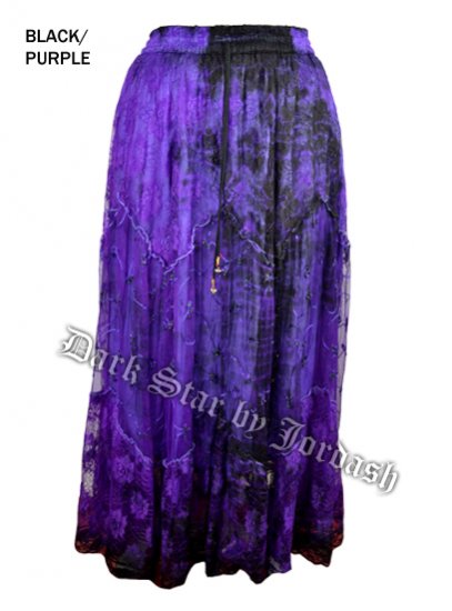 Dark Star Plus Size Long Purple & Black Lace Georgette Mesh Skirt