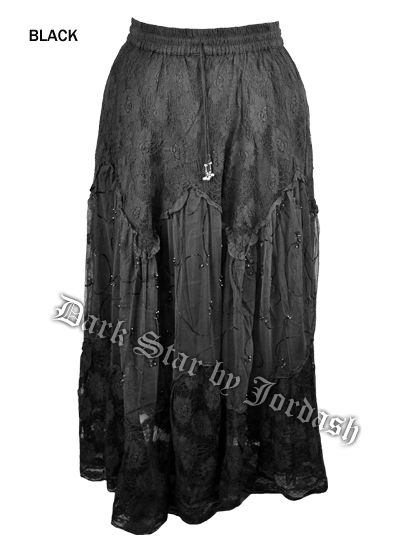 Dark Star Plus Size Long Black Lace Georgette Mesh Skirt