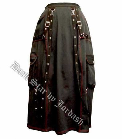 Dark Star Gothic Black and Red Chain Punk Long Skirt