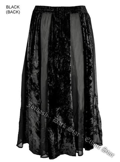 Dark Star Plus Size Long Black Velvet Georgette Skirt - Click Image to Close