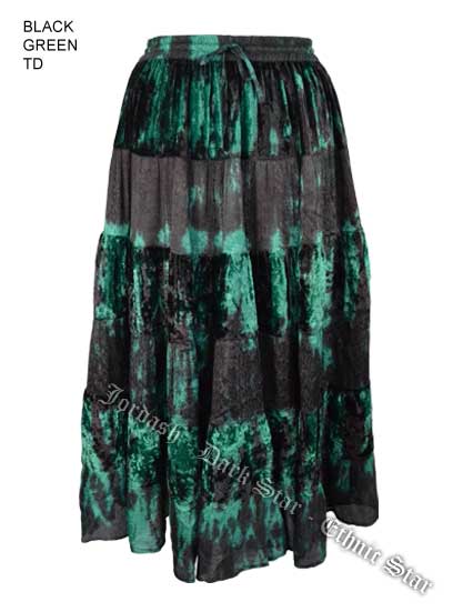 Dark Star Plus Size Long Green & Black Velvet Jacquard Satin Skirt - Click Image to Close