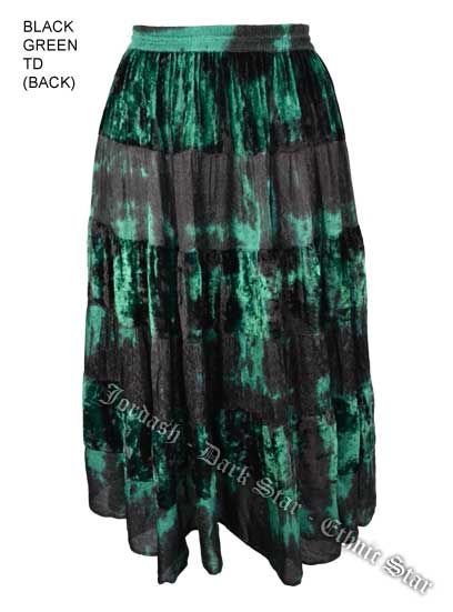 Dark Star Plus Size Long Green & Black Velvet Jacquard Satin Skirt - Click Image to Close