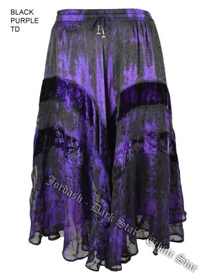 Dark Star Plus Size Long Purple & Black Jacquard Satin Embroidered Georgette Skirt - Click Image to Close