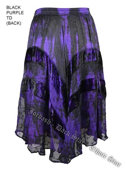 Dark Star Plus Size Long Purple & Black Jacquard Satin Embroidered Georgette Skirt - Click Image to Close