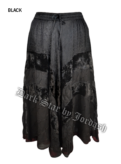 Dark Star Plus Size Long Black Jacquard Satin Embroidered Georgette Skirt - Click Image to Close