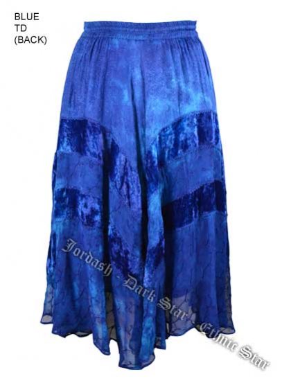 Dark Star Plus Size Long Blue Tie Dye Jacquard Satin Embroidered Georgette Skirt - Click Image to Close