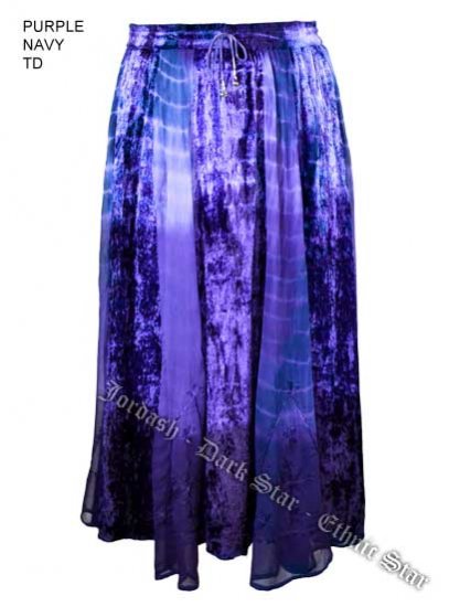 Dark Star Plus Size Long Purple & Navy Tie Dye Velvet Georgette Skirt - Click Image to Close