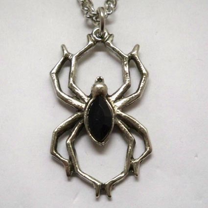 Spider w Black Stone Necklace - Click Image to Close