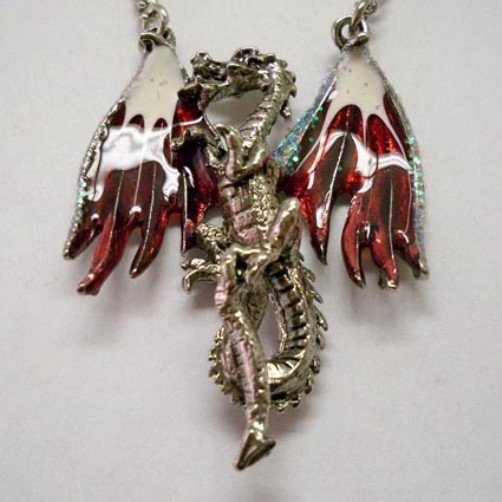 Red & White Hand Painted Dragon Necklace - Click Image to Close