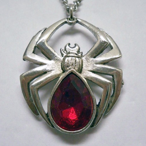 Polished Spider with Red Stone Necklace - Click Image to Close