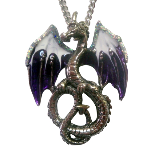Purple & White Hand Painted Dragon Necklace