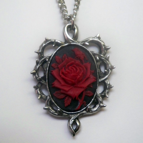 Red and Black Rose Cameo Necklace