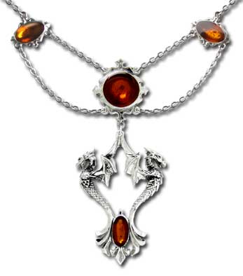 Alchemy Gothic Amber Dragon Pendant Necklace