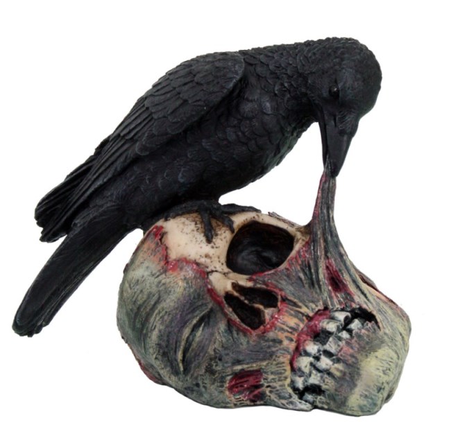 Raven Eating Dead Zombie Skull Head Statue - Click Image to Close