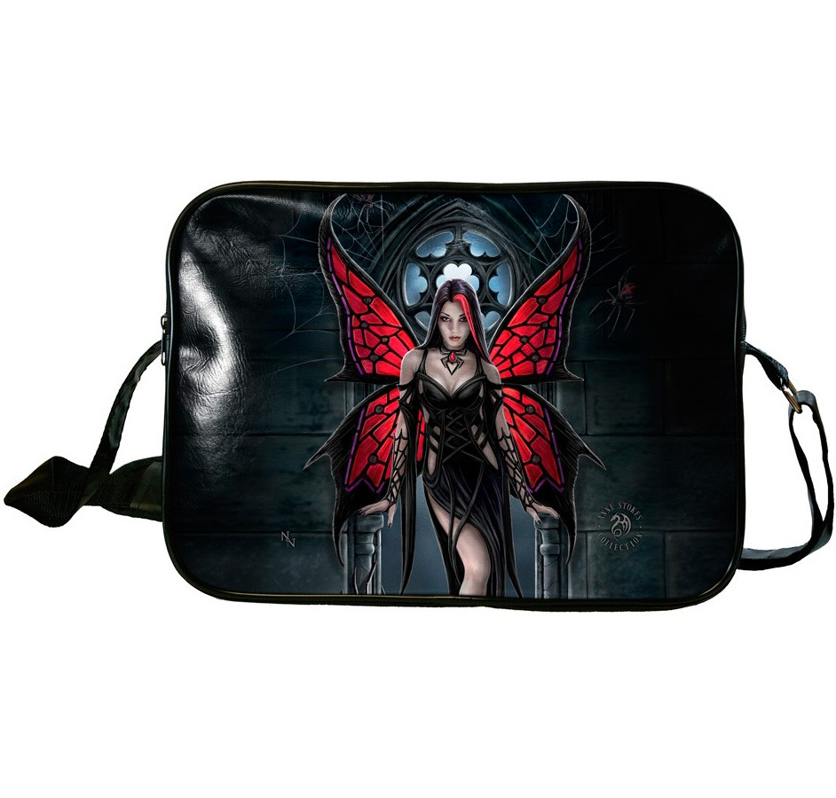 Gothic Black and Red Butterfly Black Widow Fairy Aracnafaria Side Bag by Anne Stokes - Click Image to Close