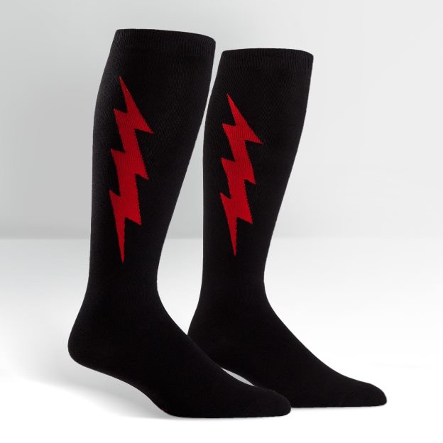 Plus Size Black & Red Superhero Stretch It Wide Calf Curvy Knee High Socks - Click Image to Close