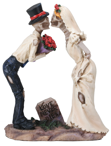 Love Never Dies Wedding Skeleton Roses Wedding Cake Topper