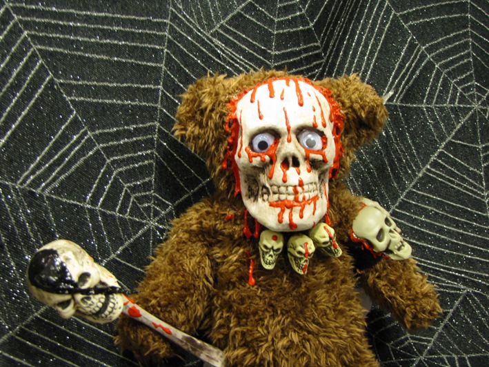 Brown Teddy Tiki Skeleton Skull Scare Bear - Click Image to Close