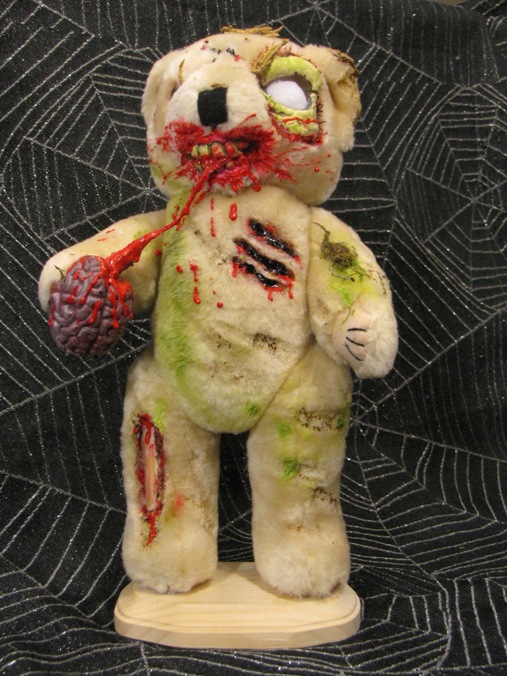 Mossy Zombie Bear on Stand Eating Brain Scare Bear Mossy Zombie Bear on Stand Eating Brain Scare Bear