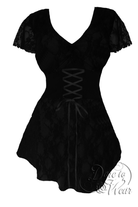 Plus Size Black Lace Sweetheart Corset Top - Click Image to Close