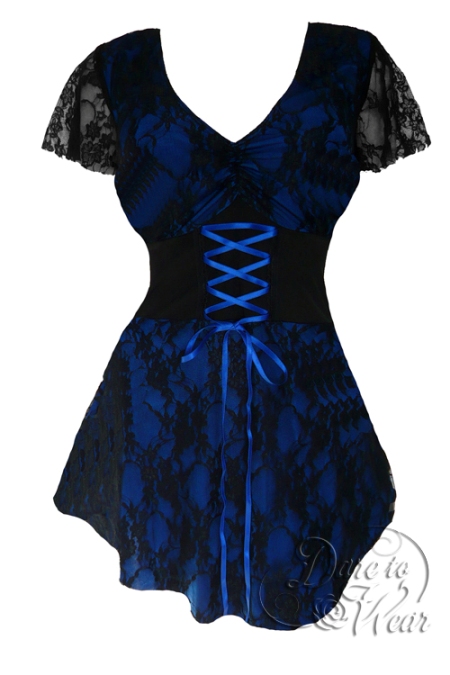 Plus Size Blue and Black Lace Sweetheart Corset Top - Click Image to Close