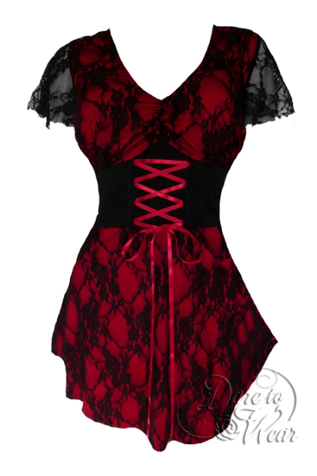 Plus Size Red Wine and Black Lace Sweetheart Corset Top - Click Image to Close