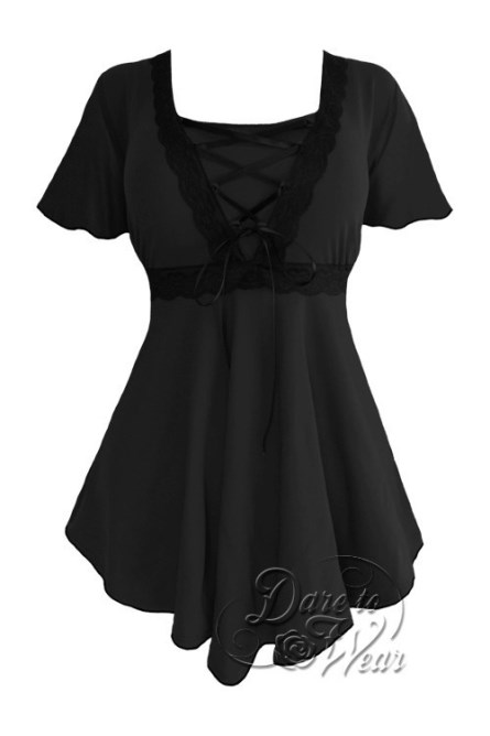 Plus Size Black Angel Corset Top in Black and Black Lace - Click Image to Close