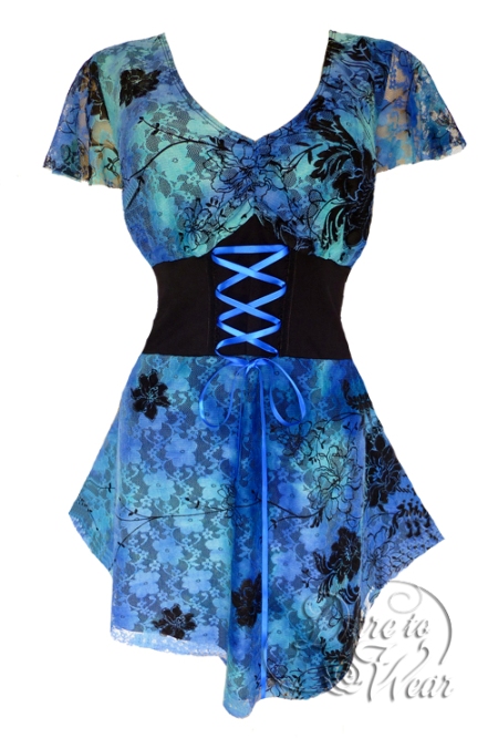 Plus Size Blue Lagoon Printed Lace Sweetheart Corset Top