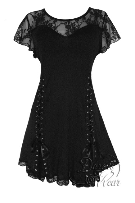 Plus Size Gothic Black Lace Roxanne Corset Top in Black - Click Image to Close