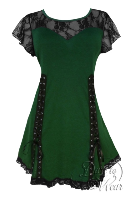 Plus Size Gothic Green and Black Lace Roxanne Corset Top in Green Envy - Click Image to Close
