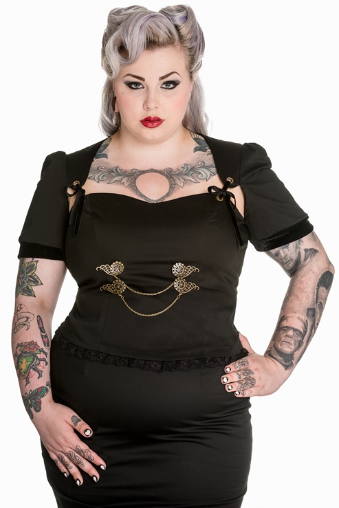 Spin Doctor Plus Size Gothic Black Steampunk Lorena Top - Click Image to Close