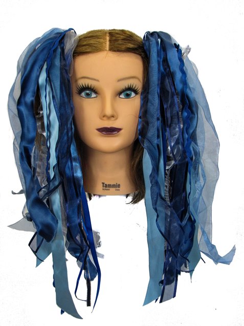 Storm Grey & Blue Gothic Ribbon Hair Falls by Dreadful Falls - Click Image to Close