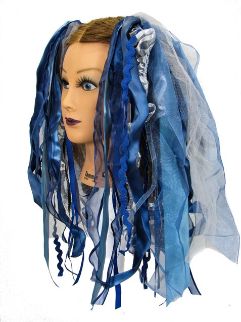 Storm Grey & Blue Gothic Ribbon Hair Falls by Dreadful Falls - Click Image to Close