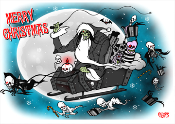 Merry Christmas Sleigh Toxic Toons Spooky Greeting Card - Click Image to Close