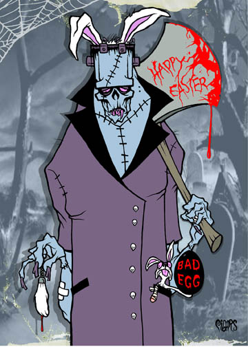 Happy Easter Monster Bunny Toxic Toons Spooky Greeting Card - Click Image to Close