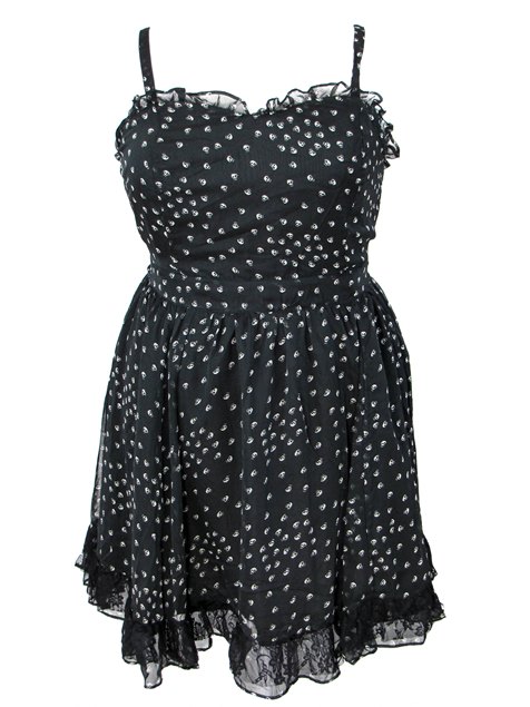 Tripp Plus Size Gothic Chiffon Lace Black & White Skull Poison Dress - Click Image to Close