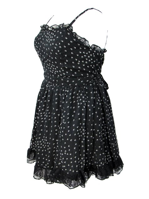 Tripp Plus Size Gothic Chiffon Lace Black & White Skull Poison Dress - Click Image to Close