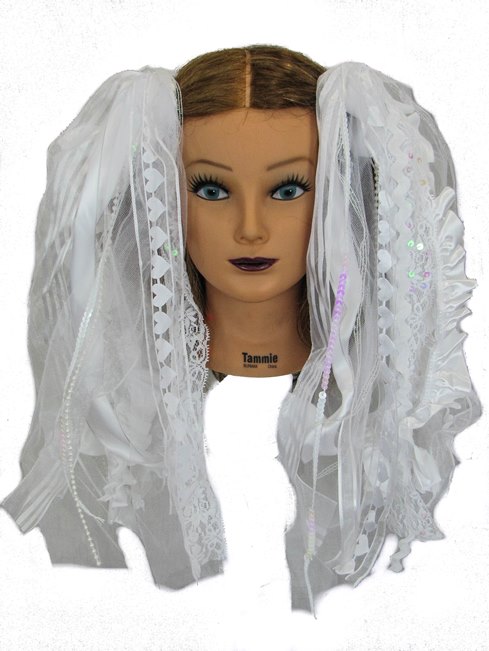 Radiant White Bridal Wedding Ribbon Hair Falls by Dreadful Falls - Click Image to Close
