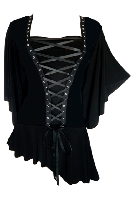 Plus Size Gothic Black Alchemy Corset Stud Top in Onyx - Click Image to Close