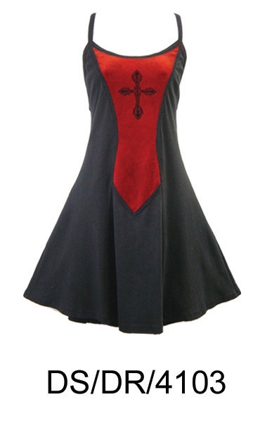 Dark Star Gothic Short Black Red Mini Dress with Cross