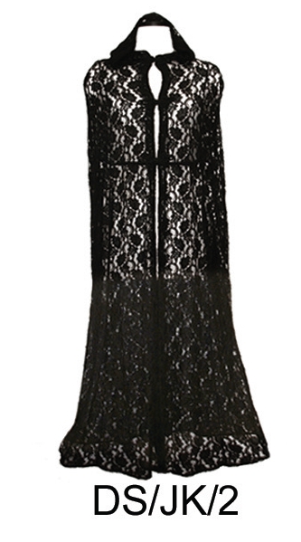 Dark Star Black Lace Hooded Cape with Frog Fastening - Click Image to Close