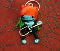 Blue and Black w Red Hair Rocker w Guitar Voodoo Keychain