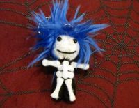 Black and White Skelly with Blue Hair Voodoo Keychain