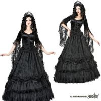 Sinister Gothic Plus Size Black Tiered Venetian & French Lace Satin Roses Long Skirt